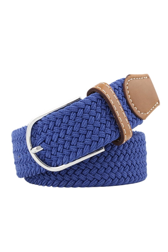 Jdlsppl Women's Elastic Braided Belt Faux Leather Belt Metal Fashion Braided Casual Summer Basic Metal Buckle Web Belt Royal Blue One Size