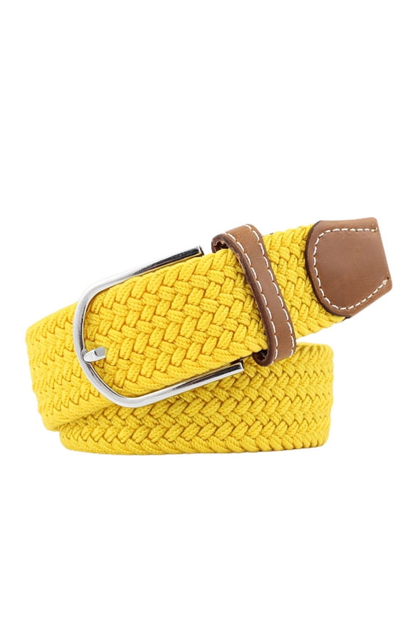 Jdlsppl Women's Elastic Braided Belt Faux Leather Belt Metal Fashion Braided Casual Summer Basic Metal Buckle Web Belt Yellow One Size