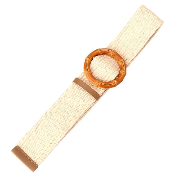 SWSMCLT Women's Elastic Braided Belt Summer Chunky Belt Plastic Buckle Fashion Stretch Raffia Straw Rattan Belt for Dress Boho Holeless Woven Wide Style14 One Size