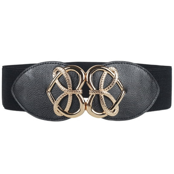 Jdlsppl Women's Elastic Stretch Wide Belt Metal Belt For Dress Fashion Vintage Faux Leather Black One Size