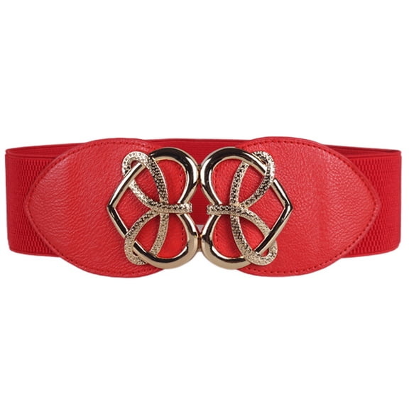 Jdlsppl Women's Elastic Stretch Wide Belt Metal Belt For Dress Fashion Vintage Faux Leather Red One Size