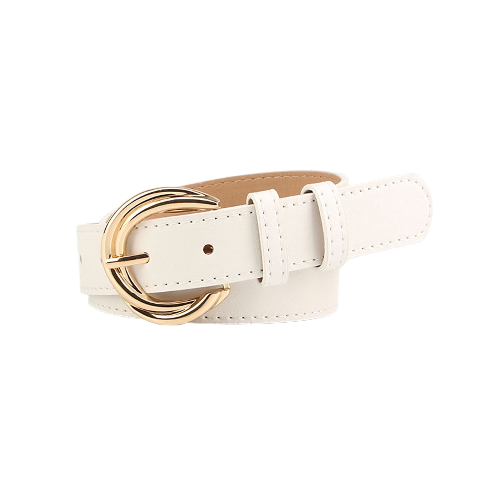 7975 White Belt For Women Metal Ring Buckle Strap Dresses Casual & Formal Womens White Leather Belts for Ladies Gold Buckle Belt for  main image 2