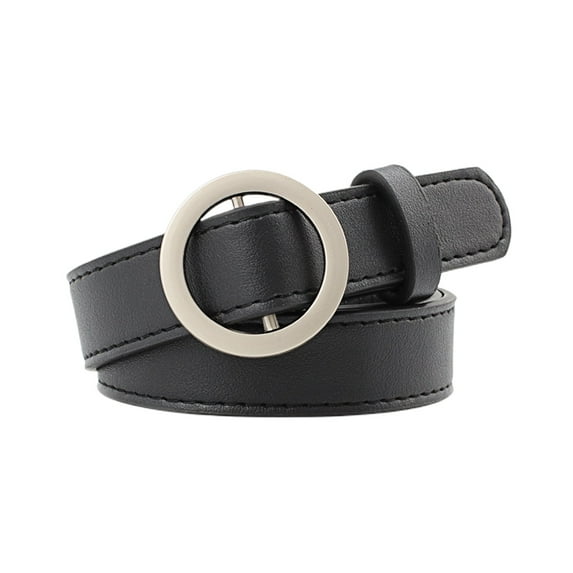 Jdlsppl Women's Faux Leather Belt For Dress Fashion Belt Travel Metal Work Casual Round Buckle Summer Fall Medium Jeans Belts Black One Size