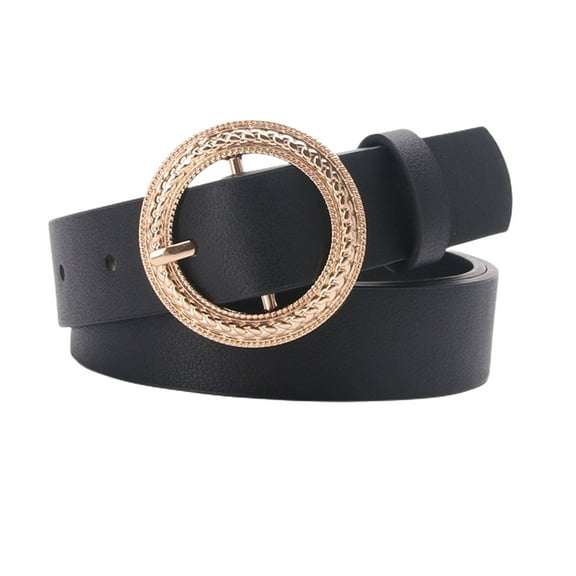 Jdlsppl Women's Faux Leather Belt For Dress Work Casual Fashion Fall O Ring Round Basic Metal Buckle Jeans Belts Black One Size