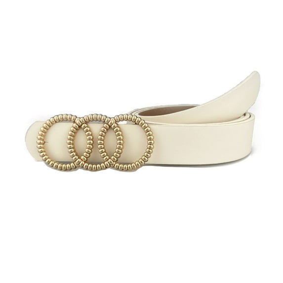 Jdlsppl Women's Faux Leather Belt Holeless Belt For Dress Metal Buckle Winter Cocktail Slimming White One Size