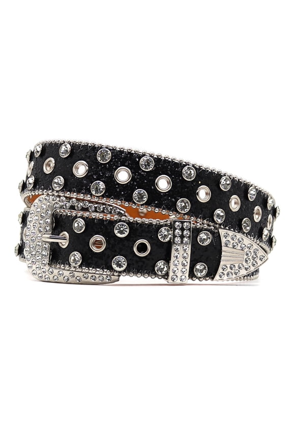 Women's Bling Rhinestone Dance Steampunk Punk Metal Buckle Faux Leather Belt PU Halloween Summer Carnival Fashion Dark Black 36.5inches-41.5inches
