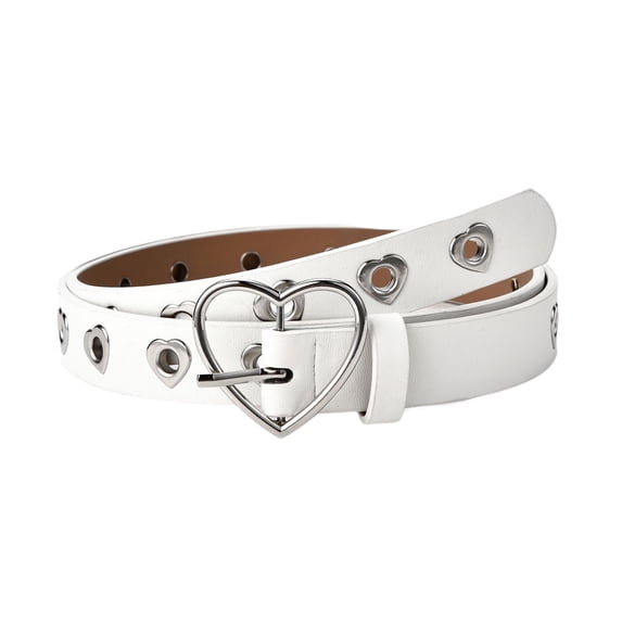 SWSMCLT Women's PU Fashion Belts For Dress Faux Leather Belt Punk Rock Metal Wide Steampunk Winter Casual White One Size