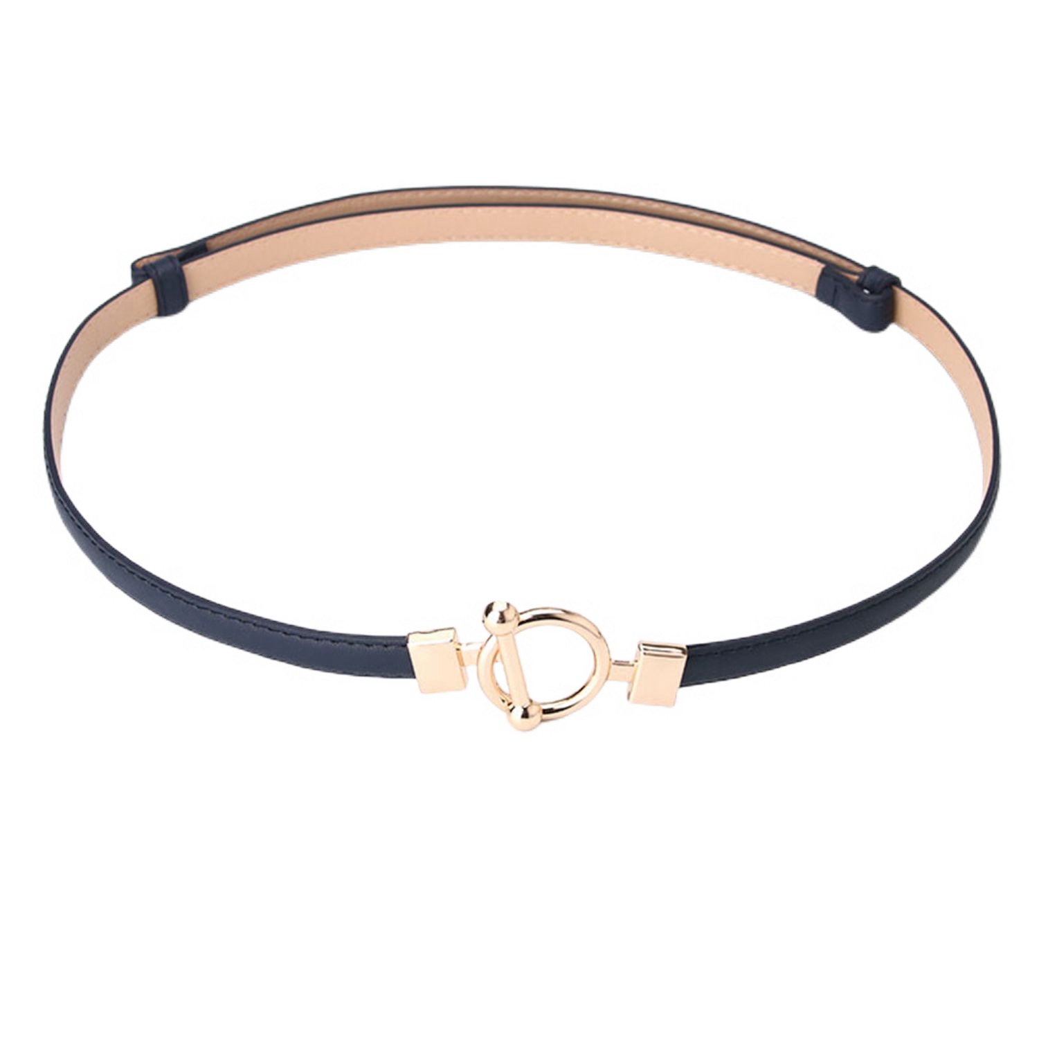 Navy Gold Skinny Belt LS Clasp Leather Skinny Belt main image 2