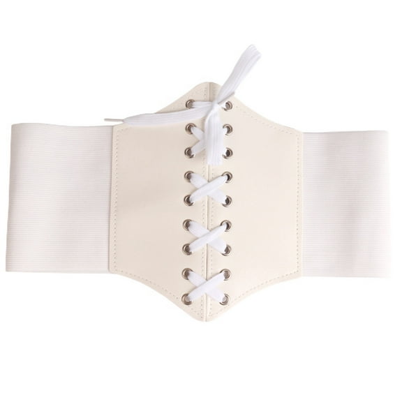 Jdlsppl Women's Faux Leather Corset Belt Vintage Ladies Elastic Stretch Cinch Belt Thick Wide Velcro Gothic Steampunk Waist Corset Chunky Retro Pirate Belt White One Size