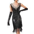 thumbnail image 1 of Jdlsppl Women's Flapper Dress Midi Fringe Tassel Glitter Silver Sparkle Rhinestone Beaded Swing Roaring 20s Gatsby Short Sequin Masquerade Dresses Black X-Large, 1 of 5