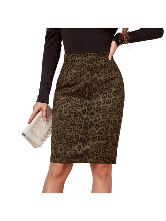Jdlsppl Women's High Waist Skirt Midi Bodycon Side Slit Sexy Winter Pull On Basic Casual Fashion Zip Up Spring Army Green 4-6