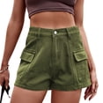 thumbnail image 1 of SWSMCLT Women's Jean Shorts Short Denim Shorts Mid Thigh Comfy Summer Slim Fit Chino Lounge Soft Boyshorts Army Green Large, 1 of 1