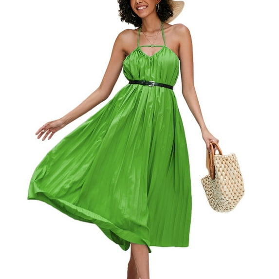 Jdlsppl Women's Long Dress Sexy Sundress Holiday V Neck Fall Beach Party Summer High Waist Cotton Dresses Green 12