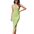 thumbnail image 1 of SWSMCLT Women's Sleeveless Summer High Waist Long Dresses Party Dress Bodycon V NeckBackless Deep V Neck Sundress Green Medium, 1 of 4