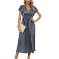 thumbnail image 1 of SWSMCLT Women's Ruched Fitted Deep V Neck Long Dresses Sexy Dress Holiday Beach Fall Dinner Elegant Sundress Striped Large, 1 of 4