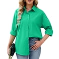 thumbnail image 1 of Jdlsppl Women's Long Sleeve Button Down Shirt Soft Blouse Summer Cotton Button Work Spring Button Up Shirt Green Medium, 1 of 4