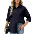 thumbnail image 1 of Jdlsppl Women's Long Sleeve Button Down Shirt Soft Blouse Summer Cotton Button Work Spring Button Up Shirt Navy XX-Large, 1 of 4