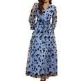thumbnail image 1 of SWSMCLT Women's Long Dresses V Neck Tulle 2 Layered Swing Maxi Long Sleeve Dress Mesh Floral Printed Flowy Criss Cross Wrap Dress Blue Large, 1 of 5