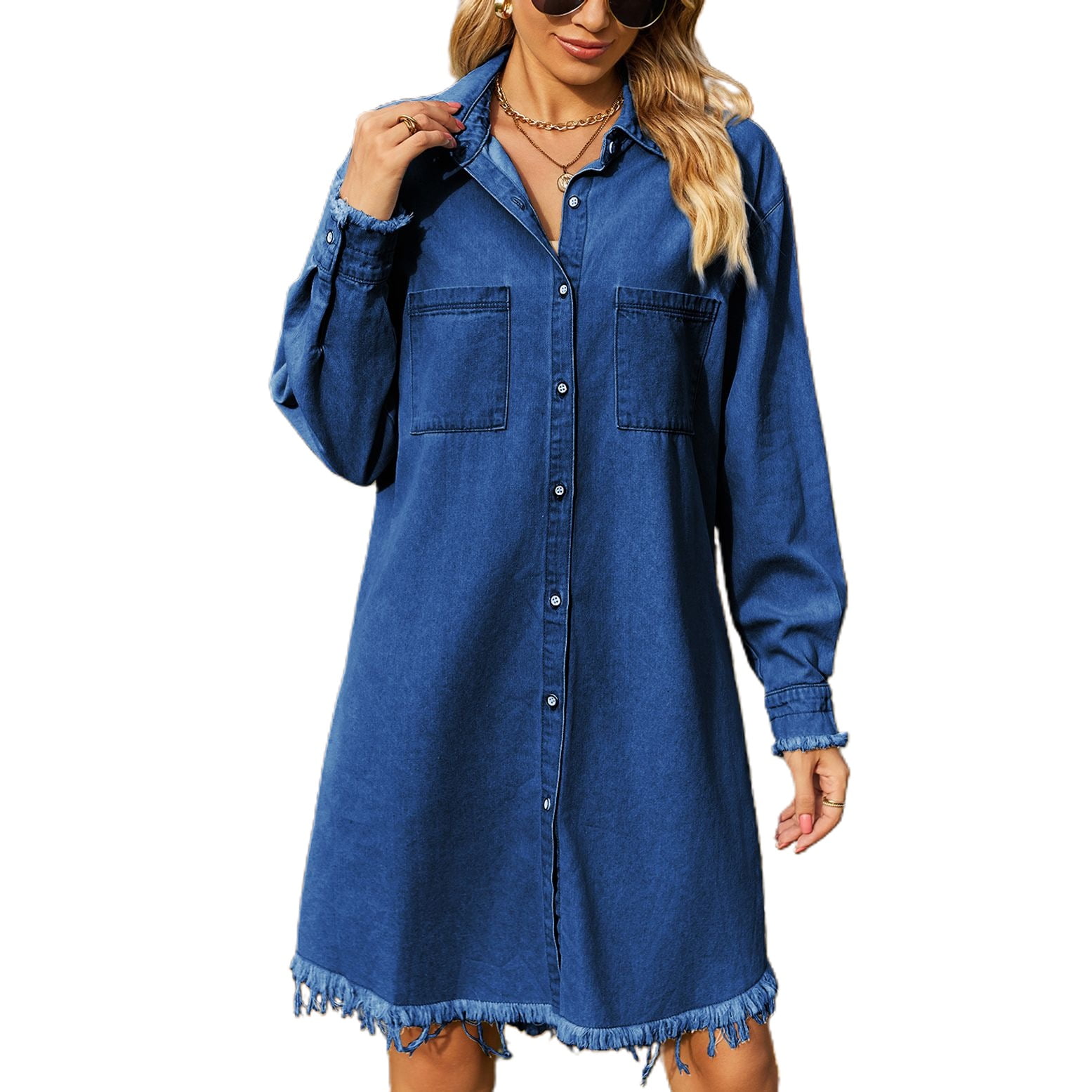 Midi Jeans Dress Long Sleeve MJFCS YAENH Womens Retro Long Sleeve Mid Long Denim Shirt Dress Midi Jeans Dress Long Sleeve MJFCS YAENH Womens Retro Long Sleeve Mid Long Denim Shirt Dress
