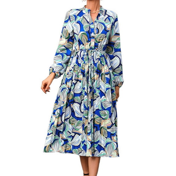 SWSMCLT Women's Swing Dress Winter Long Sleeve Dresses Fall Trendy Elastic Casual Dress 13 Blue 16