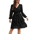 thumbnail image 1 of Jdlsppl Women's Long Sleeve Dresses Holiday Sundress Fall Midi Casual High Waist V Neck Chiffon Summer Dress Black 12, 1 of 4