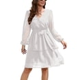 thumbnail image 1 of Jdlsppl Women's Long Sleeve Dresses Holiday Sundress Fall Midi Casual High Waist V Neck Chiffon Summer Dress White 8-10, 1 of 4