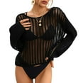 thumbnail image 1 of Jdlsppl Women's Long Sleeve Fishnet Shirt Crochet Cover Up Lightweight Knitted Beachwear Beach Net Crop Top Sheer Soft Bathing Suit Coverup Black Large, 1 of 4