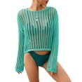 thumbnail image 1 of Jdlsppl Women's Long Sleeve Fishnet Shirt Crochet Cover Up Lightweight Knitted Beachwear Beach Net Crop Top Sheer Soft Bathing Suit Coverup Mint Medium, 1 of 4