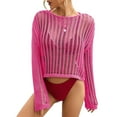 thumbnail image 1 of Jdlsppl Women's Long Sleeve Fishnet Shirt Crochet Cover Up Lightweight Knitted Beachwear Beach Net Crop Top Sheer Soft Bathing Suit Coverup Rose X-Large, 1 of 4