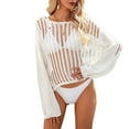 thumbnail image 1 of Jdlsppl Women's Long Sleeve Fishnet Shirt Crochet Cover Up Lightweight Knitted Beachwear Beach Net Crop Top Sheer Soft Bathing Suit Coverup White X-Large, 1 of 4