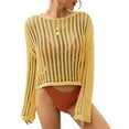 thumbnail image 1 of Jdlsppl Women's Long Sleeve Fishnet Shirt Crochet Cover Up Lightweight Knitted Beachwear Beach Net Crop Top Sheer Soft Bathing Suit Coverup Yellow Small, 1 of 4