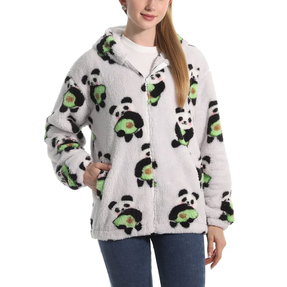 SWSMCLT Women's Long Sleeve Fuzzy Coat Hoodie Winter Pocket Sweatshirt Full Zip Top Hooded Fleece Fuzzy Cute Avocado Medium