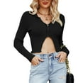 thumbnail image 1 of SWSMCLT Women's Fashion Thermal Fall Winter Long Sleeve Sweater Crop Top Soft Spring Knit Cozy Cropped Top Black Medium, 1 of 1