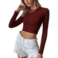 thumbnail image 1 of SWSMCLT Women's Sweater Knit Long Sleeve Crop Top Soft Backless Casual Crewneck Winter Cropped Top Ribbed Burgundy Small, 1 of 4