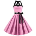 thumbnail image 1 of SWSMCLT Women's Midi Dress 1950s Dress Vintage Sundress Summer Fall Party Ruched Date Night Swing Halter Pink 0-2, 1 of 4