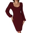 thumbnail image 1 of SWSMCLT Women's Midi Dresses Long Sleeve High Waist Spring Dress U Neck Party Fall Cocktail Fitted Backless Burgundy Large, 1 of 4