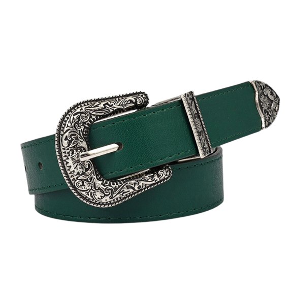 SWSMCLT Women's Wide Fashion Belts For Dress Jean Faux PU Leather Belt Punk Rock Metal Steampunk Winter Casual Army Green One Size