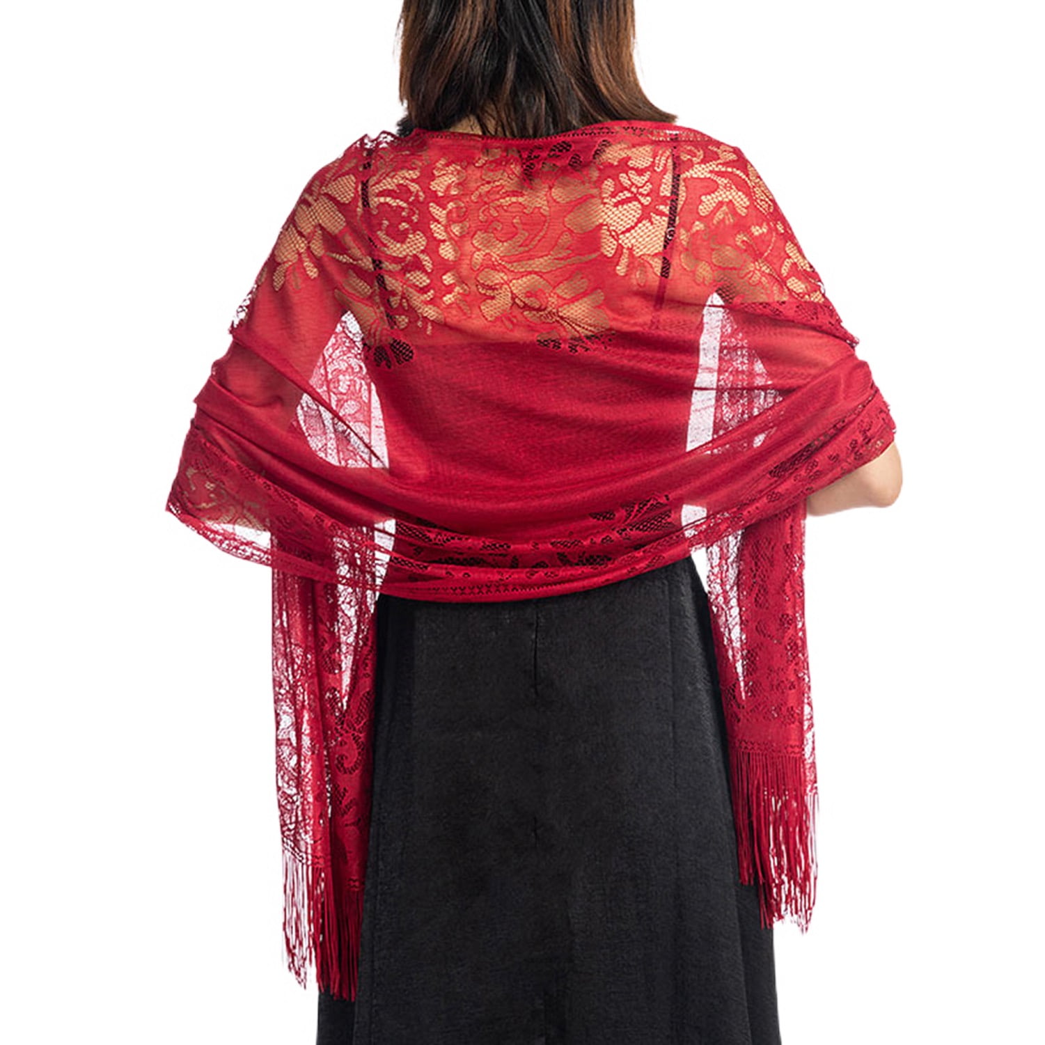 Jdlsppl Women's Pashmina Shawls and Wraps for Evening Dresses Boho Gypsy Head Scarf Fancy Elegant Lace Crochet Mesh Wedding Bridal Banquet Formal
