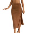 thumbnail image 1 of Jdlsppl Women's Pleated Bodycon Skirt High Waisted Long Drawstring Knit Side Slit Midi Tean Length Khaki 8, 1 of 4