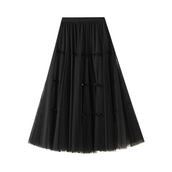 Jdlsppl Women's Pleated Tulle Skirt Mesh Skirt Fall Tulle Fitted Summer Basic Cotton Soft Calf Length Layered Black Small-X-Large
