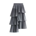 thumbnail image 1 of Jdlsppl Women's Pleated Tutu Skirt Ruffle Bubble Skirt Cute Summer Casual Elastic Waist Fashion Chiffon Skirt Grey Small-X-Large, 1 of 4