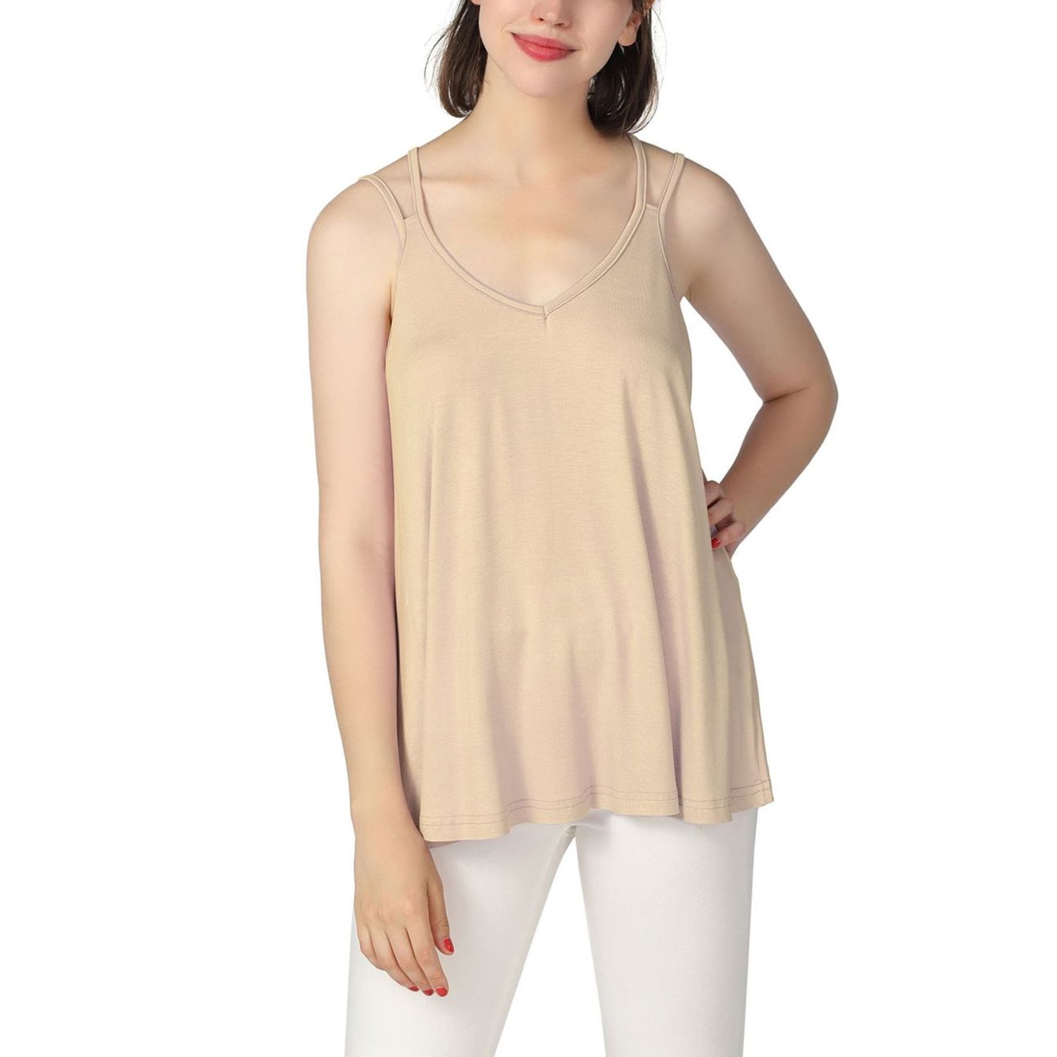 Jdlsppl Women's Plus Size Top Cami Tank Top Soft Spandex Fall Backless  Summer Deep V Neck Cotton Cami Shirt White 3X-Large