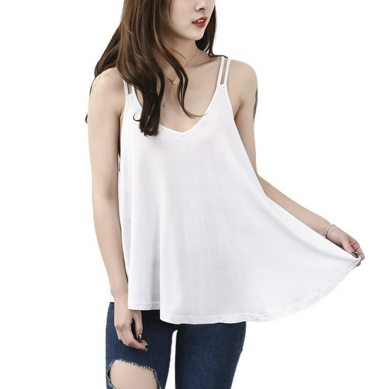 Jdlsppl Women's Plus Size Top Cami Tank Top Soft Spandex Fall Backless  Summer Deep V Neck Cotton Cami Shirt White 3X-Large