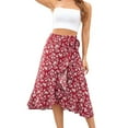 thumbnail image 1 of Jdlsppl Women's Ruffle Bodycon Skirt Asymmetrical Fitted High Slit Chiffon Peasant Calf Length Wrap Skirt Red 8, 1 of 4