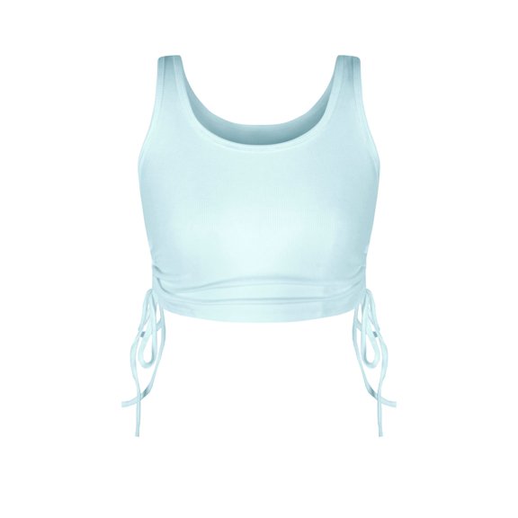 SWSMCLT Women's Sexy Crop Top Fitted Top Crop Drawstring Ribbed Vest Sleeveless Short Summer Soft Lightweight Light Blue Large