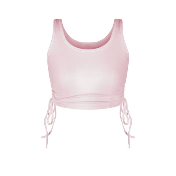 SWSMCLT Women's Sexy Crop Top Fitted Top Crop Drawstring Ribbed Vest Sleeveless Short Summer Soft Lightweight Pink Small