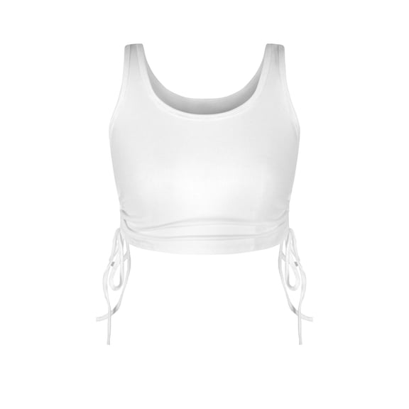 SWSMCLT Women's Sexy Crop Top Fitted Top Crop Drawstring Ribbed Vest Sleeveless Short Summer Soft Lightweight White Medium