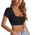 thumbnail image 1 of Jdlsppl Women's Sexy Shirt Crop T Shirt Short Sleeve Square Neck Fashion Soft Summer Spring Cool Basic Top Black Medium, 1 of 4