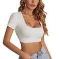 thumbnail image 1 of Jdlsppl Women's Sexy Shirt Crop T Shirt Short Sleeve Square Neck Fashion Soft Summer Spring Cool Basic Top White Small, 1 of 4