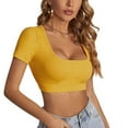 thumbnail image 1 of Jdlsppl Women's Sexy Shirt Crop T Shirt Short Sleeve Square Neck Fashion Soft Summer Spring Cool Basic Top Yellow Small, 1 of 4